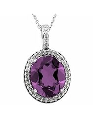 14K White Gold Oval Cut Amethyst and Diamond Pendant -- LIFETIME WARRANTY
