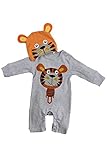 BABY tree 帽子 付き！ かわいい ベビー 長袖 アニマル カバーオール ロンパース 80 90 95 ( トラ ) (80)