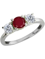 1.10 Ct Round Red Ruby G/H Diamond 18K White Gold Ring