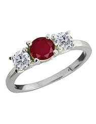 1.10 Ct Round Red Ruby G/H Diamond 18K White Gold Ring