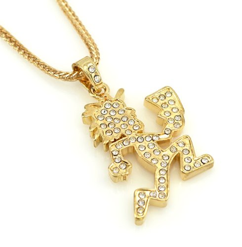 Hip-Hop Bling Iced Gold Tone CZ Hatch Man Pendant Necklace Free 24