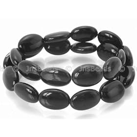 12x16mm Puff Oval Beads 16", Black Obsidian