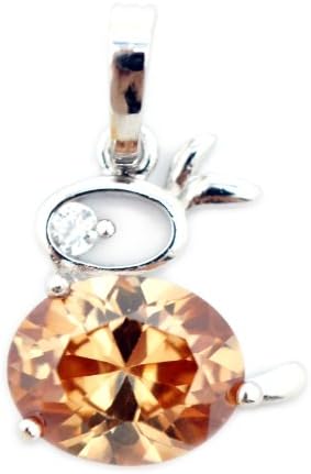 14kt White Gold Layered Peach Austrian Crystal and CZ Bunny Rabbit Charm Pendant