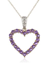 10k Yellow Gold Heart Shaped Amethyst Pendant with Diamond-Accent