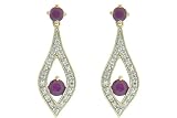 10k Yellow Gold Lab Created Ruby Earrings w/ Diamond Accent
