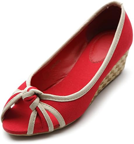 Ollio Women's Ballet Shoe Casual Comfort Mid Heel Multi Color Pump(9 B(M) US, Red)