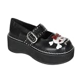 2 Inch Trendy Gothic Shoes Platform Black Pu Mary Jane Shoe With Bow And Skull