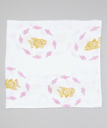 Pink & Orange Fish Organic Swaddling Blanket photo