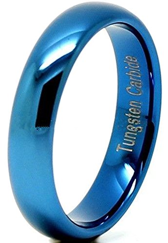 King Will 6mm Blue Plated Polished Comfort Fit Domed Tungsten Carbide Ring Wedding Band