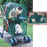 Pet Stroller - Double Decker Style (Green/Red) (41H (from handle) x 30L x 16W)