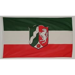 Flagge NORDRHEIN-WESTFALEN NRW Fahne, Gr�sse: ca. 90x150 cm, Ordentliche Qualit�t - KEINE hauchd�nne Ware - Stoffgewicht ca. 100 gr/m2, Reissfest, f�r Aussenbereich geeignet, ideal als Hissfahne Hissflagge f�r den Garten Schrebergaten oder zur Deko