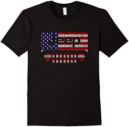 Men's Jeep Lover Shirt - American Flag with Jeep Grille T shirt Large Black