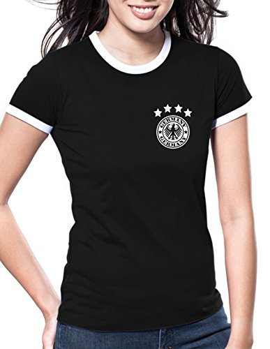 Luckja EM 2016 Trikot Deutschland Fanshirt Retro-Look Motiv 14 Damen Rundhals T-Shirt