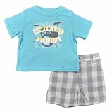 Kenneth Cole Infant Boys Aqua T-shirt & Gray Plaid 2Pc Short Set (24M)