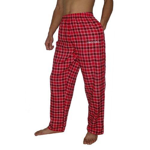 Mens NCAA Ohio State Buckeyes Plaid Cotton Thermal Sleepwear / Pajama Pants - Red & Black (Size: M)