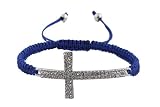 Blue Lace Style Iced Out Cross Bracelet with Beaded Disco Balls Macrame Shamballah