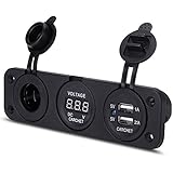 zowaysoon PJH-RS-0377 Car Digital Voltmeter Dual USB  2 Port Power Socket Three Hole Panel, Black