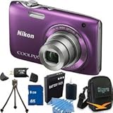 Nikon COOLPIX S3100 14MP Purple Digital Camera 8GB Bundle - Includes COOLPI ....