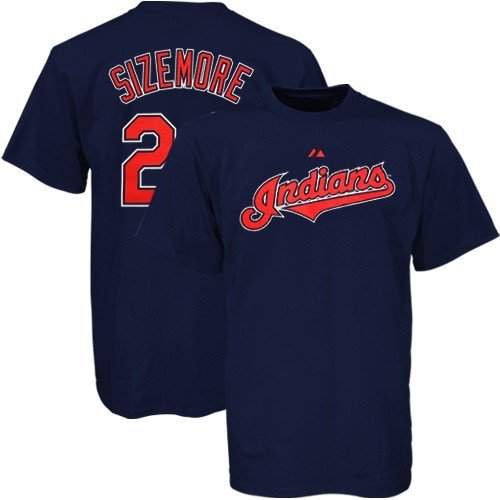 Majestic Cleveland Indians #24 Grady Sizemore Navy Blue Players T-shirt (X-Large)