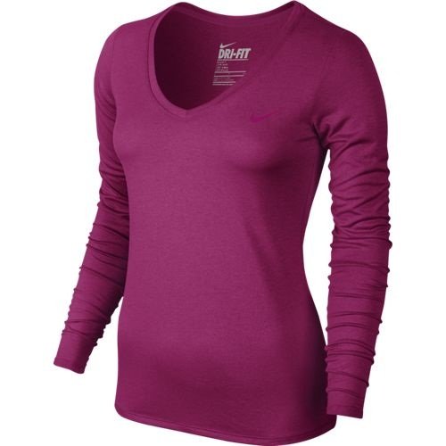 Nike Womens Legend V-Neck Long Sleeve Shirt Sport Fuchsia 683640-607 Size Small