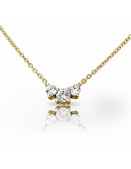 14KT Yellow Gold Lovely Three Stone Round Brilliant Diamond Necklace. 1/2 CTW