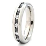 New 6 mm Titanium Ring with Black and Clear CZ Stones