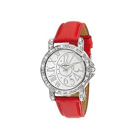 Chronostar - R3751400745 - Montre Femme - Ligne Elegance - Quartz Analogique - Cadran Blanc - Pierres Synth�tiques Blanches - Bracelet Cuir rouge