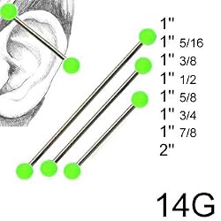 316L Surgical Steel Industrial with Design - Light Green Ball 14G, 1" 3/4 - Sold as a Pair