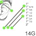 316L Surgical Steel Industrial with Design - Light Green Ball 14G, 1" 3/8 - Sold as a Pair