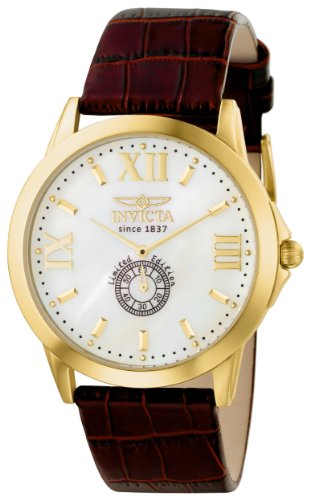 Invicta Men's Slim Swiss Quartz Mother-of-pearl Burgundy Leather Strap Watch 6367