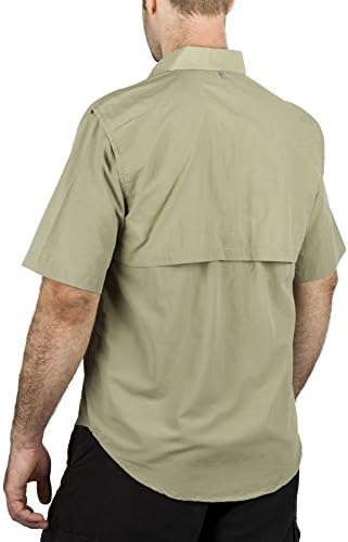 Men's Fishing Shirt Short-Sleeve with 2 Front Pockets RUNS ONE SIZE SMALL (Taupe, X-Large)