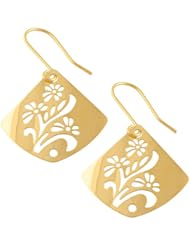 14 Karat Yellow Gold Polished Square Flower Cut-out Drop Earrngs