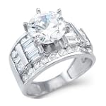 Solid 14k White Gold Solitaire CZ Cubic Zirconia Engagement Wedding Ring 4.0 ct