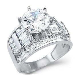 Size- 4 - Solid 14k White Gold Solitaire CZ Cubic Zirconia Engagement Wedding Ring 4.0 ct: Jewelry
