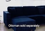 Left Arm Loveseat with Block Feet Navy Blue Microfiber
