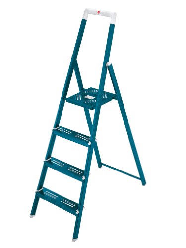 Hailo 8954-501 Alu-Sicherheits-Haushaltsleiter Lifestyle 4 Stufen, petrol