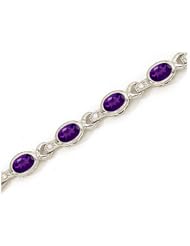 10K White Gold Oval Amethyst and Diamond Bracelet