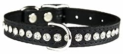 Omni Pet No.6087BK12 Signature Leather Jewel Studded Black Dog Collar 12in x 0.5in width