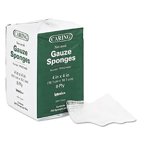 Caring Woven Gauze Sponges, 4 x 4, NonSterile, 8-ply, 200 Sponges/Pack