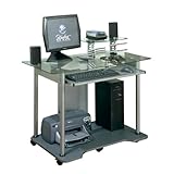 Mobile Computer Desk Cart - Charcoal & Clear Glass Finish