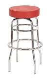 2 Red Round Designer Chrome Bar Stools Full Swivel