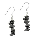 Sterling Silver .925 Genuine Hematite Stone Chip Dangle Earrings