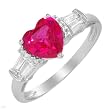 Heart Ring With 1.80ctw Created Ruby and Topazes Made in White Gold- Size 7 (Size 7)