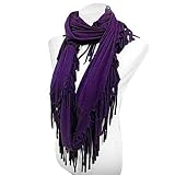 PURPLE FRINGED CIRCLE RING LIGHTWEIGHT BOHO STYLE INFINITY SCARF