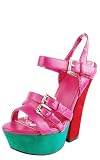 Phoebe3 Strappy Colorblock Platform Retro Heels FUCHSIA