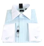 Mens Modena White Seafoam Striped French Cuff Dress Shirt - Size 18.5 36/37