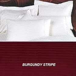 MARRIKAS 300TC Egyptian Cotton QUEEN BURGUNDY STRIPE Duvet Cover Set