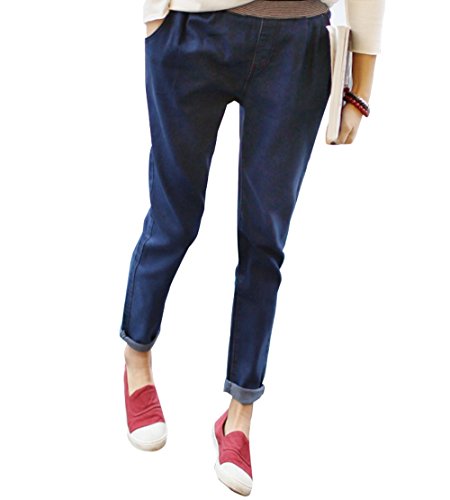 【 UN ANANAS 】 バック ポイント ウエスト ゴム おしゃれ 可愛い パンツ デニム レディース S M L XL 大きい サイズ 韓国 スタイル 春