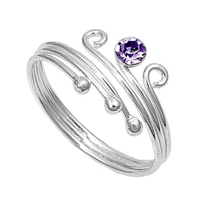 Silver Toe Ring with Amethyst CZ