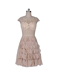 Chiffon Applique Beaded Fitted Short Bateau Neck Homecoming Dress 